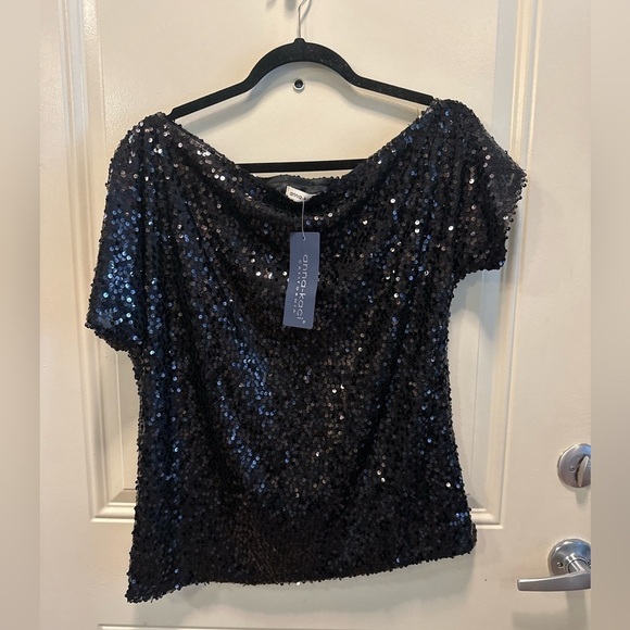 NWT Anna-Kaci California One Shoulder Sequin Top Black Modern Classic ,size M - Picture 3 of 11